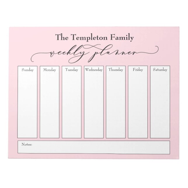 Elegantes Script Simple Weekly Planner, Pastel Pin Notizblock (Vorderseite)