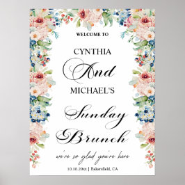 Elegantes Script 'Sunday Brunch' Hochzeit Floral Poster