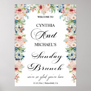 Elegantes Script 'Sunday Brunch' Hochzeit Floral Poster