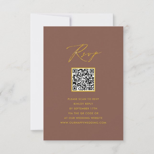 Elegantes Script Terracotta Simple QR Wedding RSVP Karte (Vorderseite)