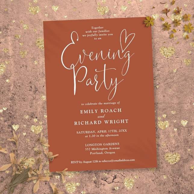 Elegantes Script Terracotta Wedding Abend Party Einladung (Elegant Script Terracotta Wedding Evening Party Invitation)