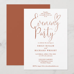 Elegantes Script Terracotta Wedding Abend Party Einladung