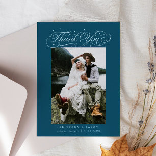 Elegantes Script Typografy Dots Wedding Foto Aquam Dankeskarte