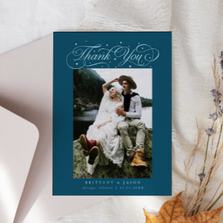 Elegantes Script Typografy Dots Wedding Foto Aquam Dankeskarte