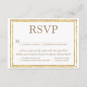 Elegantes Script und Gold Border Wedding RSVP Karte