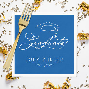 Elegantes Script und Grad Cap Blue Abschluss Serviette