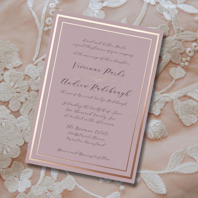 Elegantes Script verbrannt Lavender 2 Folieneinladung (Burnished lavender lilac subtle and elegant invitation.)