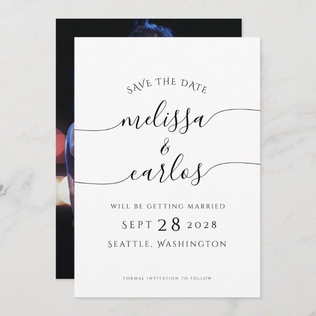 Elegantes Script-Verlobung-Foto Einfach Gerettet Save The Date (Vorne/Hinten)