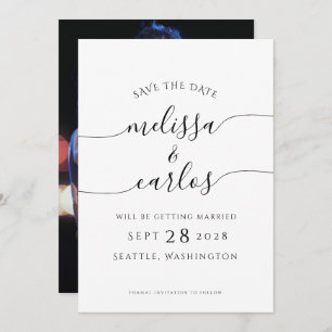 Elegantes Script-Verlobung-Foto Einfach Gerettet Save The Date