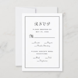 Elegantes Script - Wahlmenü Schwarze Hochzeit RSVP Karte