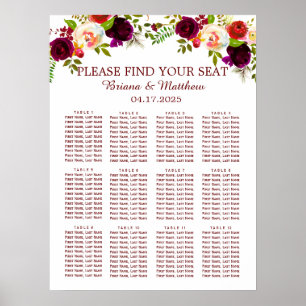 Elegantes Script Watercolor Burgundy Floral Poster