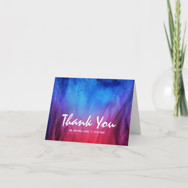 Elegantes Script Watercolor Fire Ice Wedding Foto Dankeskarte (Vorderseite)