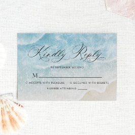 Elegantes Script Watercolor Ocean Beach Hochzeit RSVP Karte