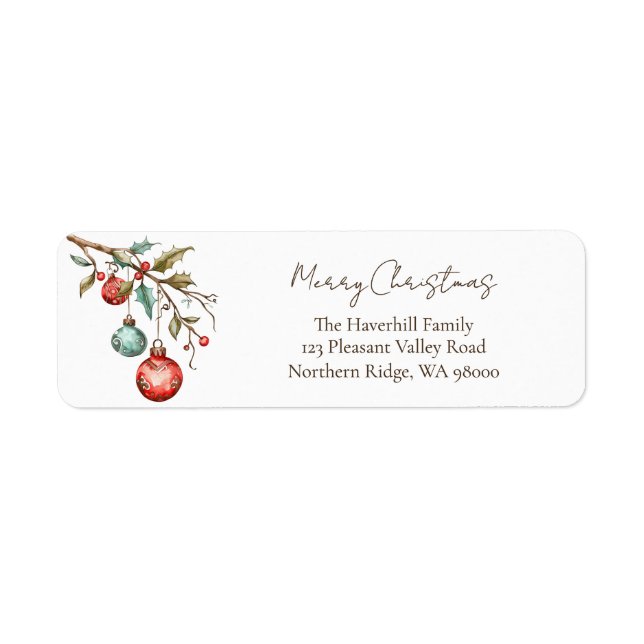 Elegantes Script Watercolor Ornaments Weihnachten (Vorne)