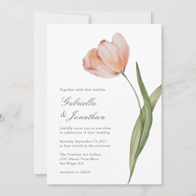Elegantes Script Watercolor Tulip Hochzeit Einladu Einladung (Vorderseite)
