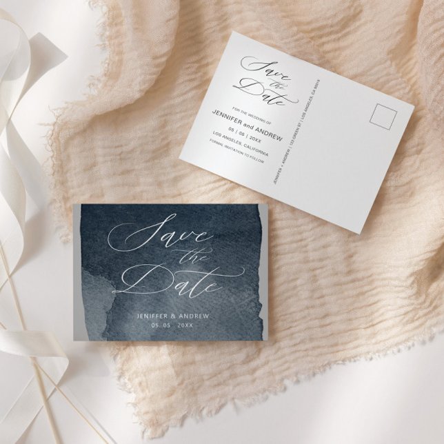 Elegantes Script Watercolor Wash Save the Date Postkarte (Von Creator hochgeladen)