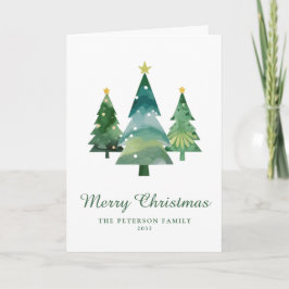 Elegantes Script Watercolor Weihnachtsbaum Foto Feiertagskarte