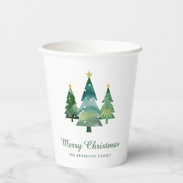 Elegantes Script Watercolor Weihnachtsbaumen Pappbecher