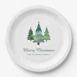 Elegantes Script Watercolor Weihnachtsbaumen Pappteller