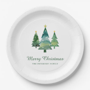 Elegantes Script Watercolor Weihnachtsbaumen Pappteller