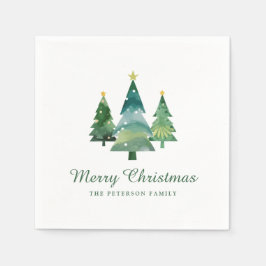 Elegantes Script Watercolor Weihnachtsbaumen Serviette