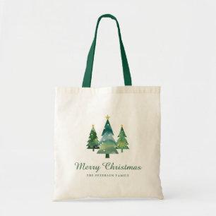 Elegantes Script Watercolor Weihnachtsbaumen Tragetasche