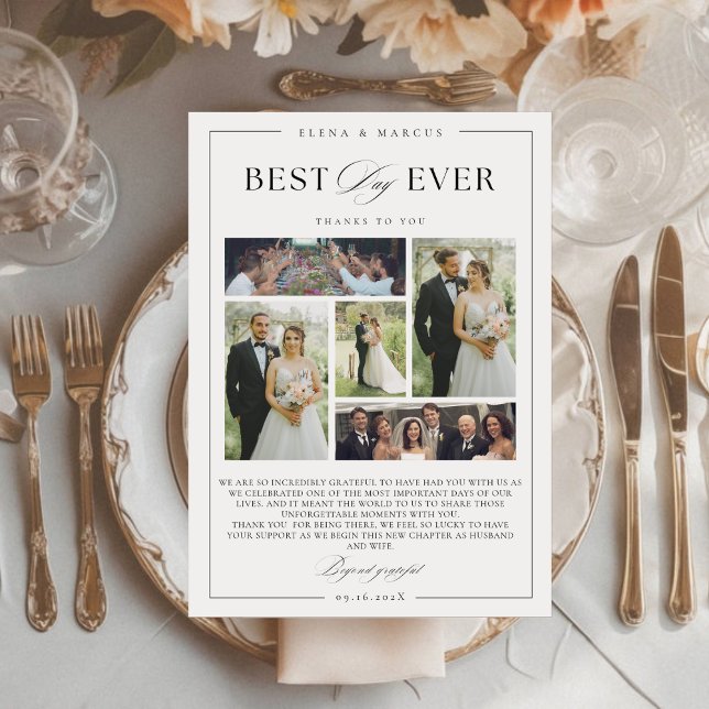 Elegantes Script Wedding 5 Fotos Danke Karte (Von Creator hochgeladen)