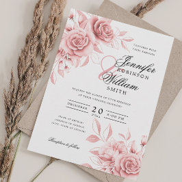 Elegantes Script Wedding Blush Bloral w/QR UAWG Einladung