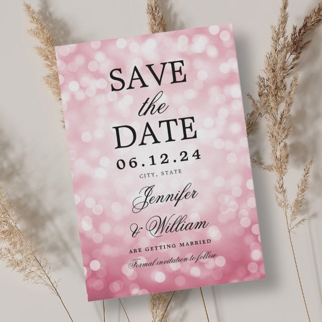 Elegantes Script Wedding Blush Pink Bokeh Lights Save The Date (Elegant Script Wedding Blush Pink Bokeh Lights Save The Date)