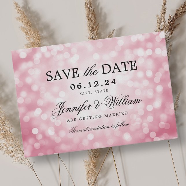 Elegantes Script Wedding Blush Pink Bokeh Lights Save The Date (Elegant Script Wedding Blush Pink Bokeh Lights Save The Date)