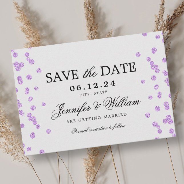 Elegantes Script Wedding Confetti Lila Save The Date (Elegant Script Wedding Confetti Purple Save The Date)