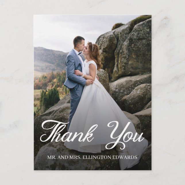 Elegantes Script Wedding Danke Ihnen 2 Foto Postkarte (Vorderseite)