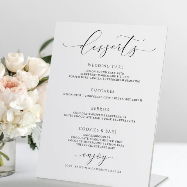 Elegantes Script Wedding Dessert Bar Menu Sockelschild (Von Creator hochgeladen)