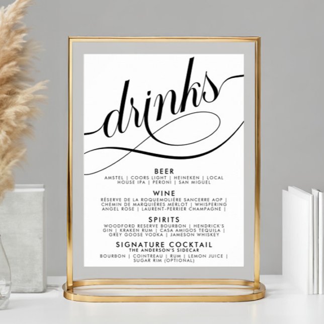Elegantes Script Wedding Drinks Bar Menu Poster (Von Creator hochgeladen)