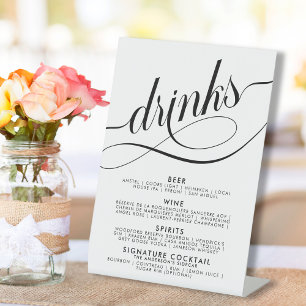 Elegantes Script Wedding Drinks Bar Menu Poster Sockelschild
