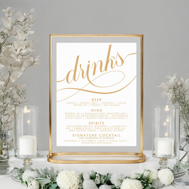 Elegantes Script Wedding Drinks Gold Bar Menu Poster (Von Creator hochgeladen)