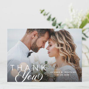 Elegantes Script Wedding Foto Danke Karte