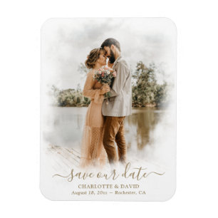 Elegantes Script Wedding Foto Rette unser Datum Magnet