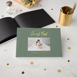 Elegantes Script Wedding Foto Sage Gästebuch