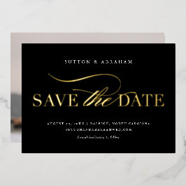 Elegantes Script Wedding Foto Save the Date Gold Folieneinladung
