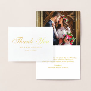 Elegantes Script Wedding Foto Vielen Dank Gold Hin Folienkarte