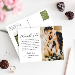 Elegantes Script Wedding Foto Vielen Dank Postkarte