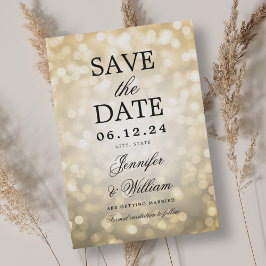 Elegantes Script Wedding Gold Bokeh Lights Save The Date