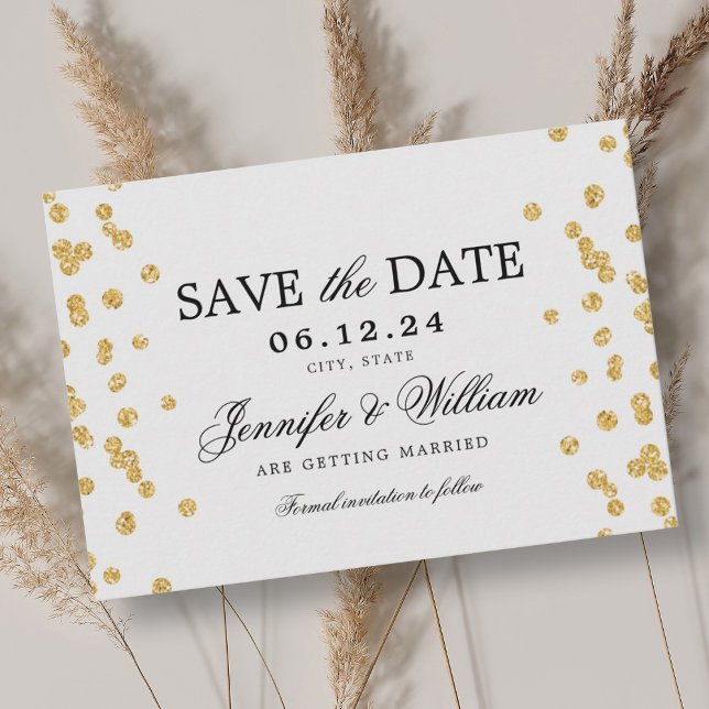 Elegantes Script Wedding Gold Confetti Save The Date (Elegant Script Wedding Gold Confetti Save The Date)