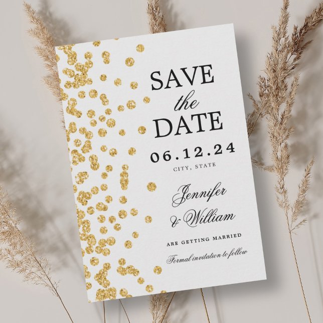 Elegantes Script Wedding Gold Confetti Save The Date (Elegant Script Wedding Gold Confetti Save The Date)