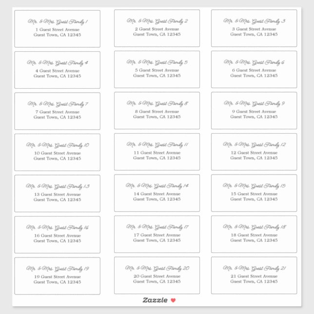 Elegantes Script Wedding Guest Address Labels (Blatt)
