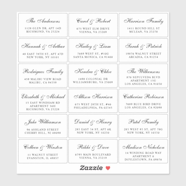 Elegantes Script Wedding Guest Address Labels (Blatt)