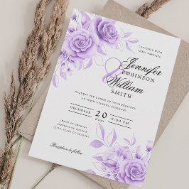 Elegantes Script Wedding Lila Floral w/QR UAWG Einladung