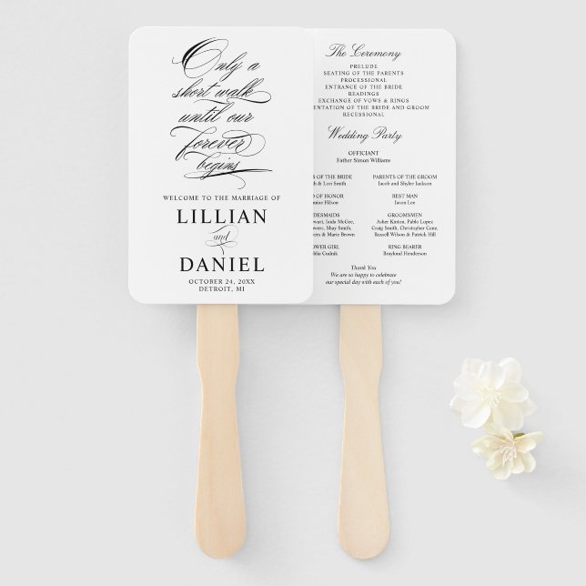 Elegantes Script Wedding Program Hand Fan Fächer