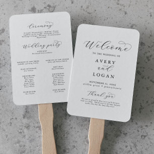 Elegantes Script Wedding Program Hand Fan Fächer